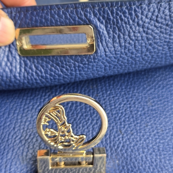 Authentic Versace Leather Shoulder Crossbody Bag Women Blue Removeable Strap - Picture 10 of 16